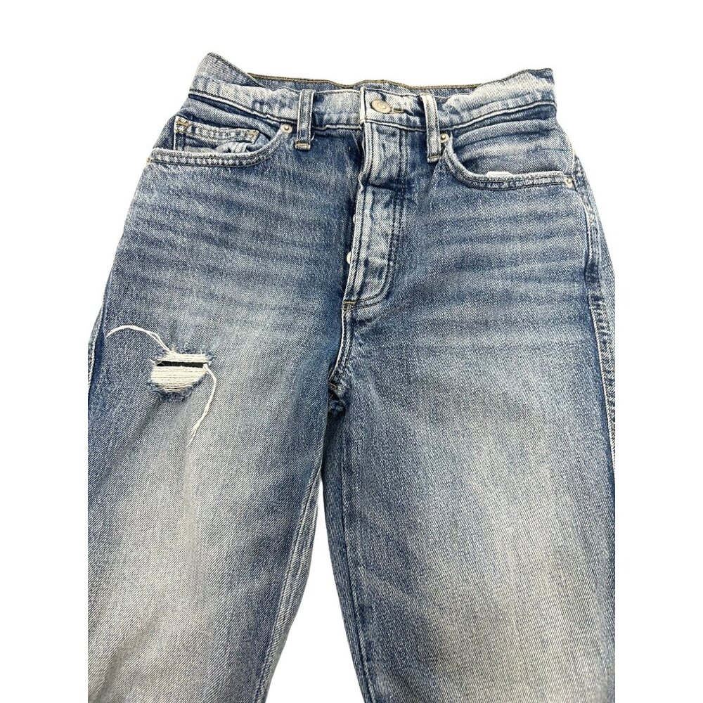 Lucky Brand Women’s Jeans High Rise Mom Jean Drew Ankle 0/25 Blue Distressed But